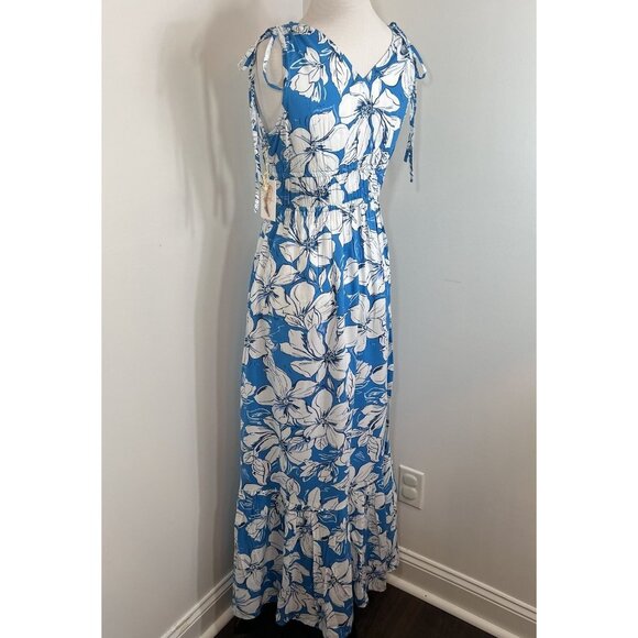 Jessica Simpson Maxi Dress Size S Blue Floral Smocked Tiered Ruched Ruffle $55 - Picture 4 of 9